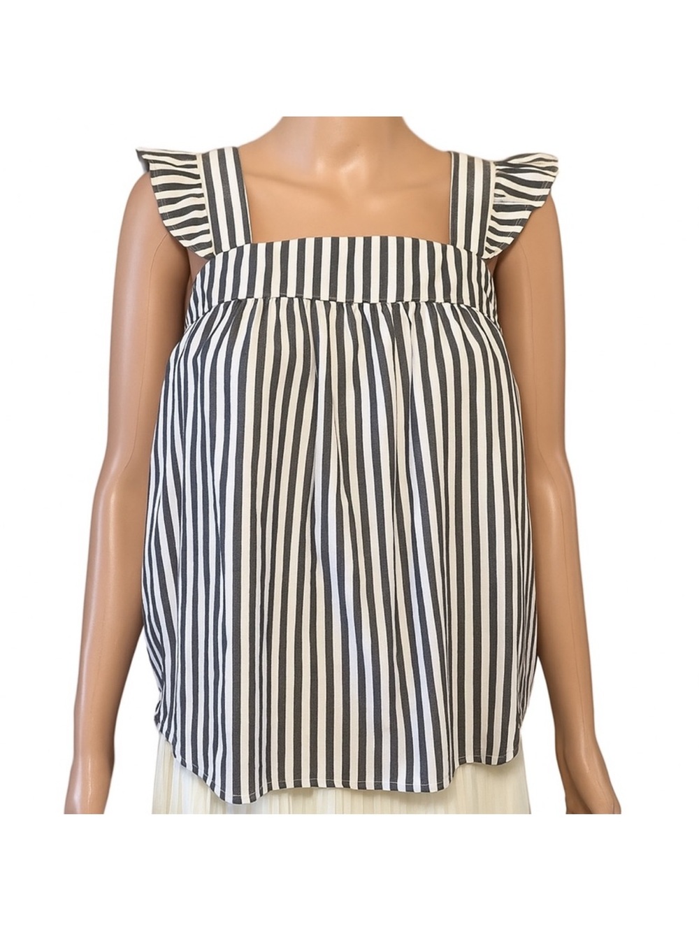 SHEIN Black & White Vertical Stripe Ruffle Strap Camisole